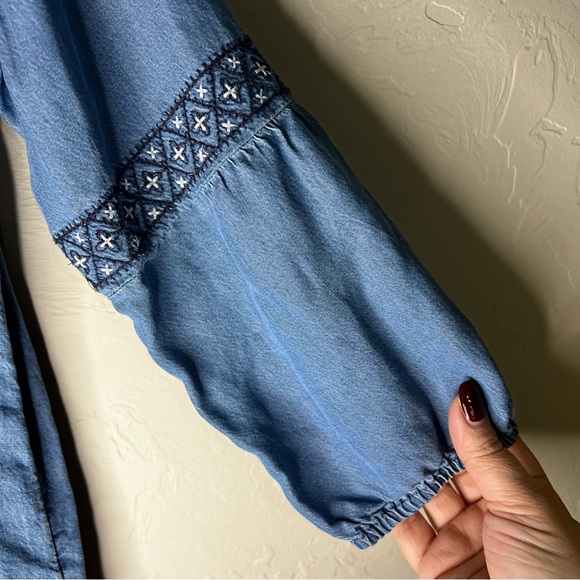 J. Jill Chambray Tencel Boho Embroidered Denim Dress - Picture 7 of 12